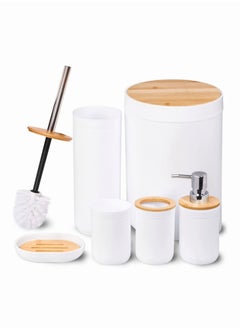 Buy Bathroom Accessories Set 6 PCS Plastic Gift Set include Toothbrush Holder Toothbrush Cup Soap Dispenser Soap Dish Toilet Brush Holder Trash can in Saudi Arabia