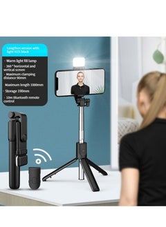 Buy M MIAOYAN Mobile phone bluetooth selfie stick extended with fill light mini handheld all-in-one desktop tripod stand in Saudi Arabia