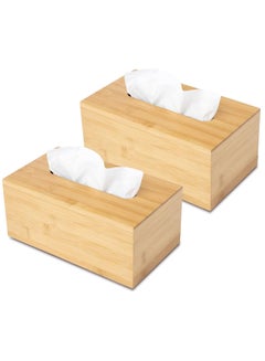 Buy Set of 2 Premium Bamboo Material Tissue Box Cover Freestanding Organizer for Easy Refill Water Resistant Bathroom Dispenser Suitable for Office Desk Nightstand Home Decor in Saudi Arabia