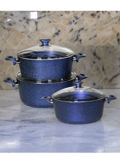 Buy The original Turkish granite cookware set, 6 pieces, non-stick, small 26, medium 28, large 30 cm in UAE