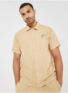 Buy Striped Relaxed Fit Shirt with Embroidery Badge in Saudi Arabia