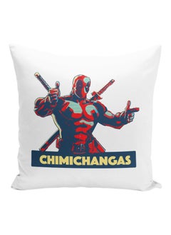 Buy Deadpool Character Printed Decorative Pillow White/Red/Blue 16x16inch in UAE