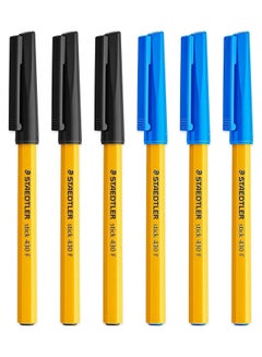 Buy Staedtler Fine 430 F Stick Ballpoint Pens Writing Pen Smooth - Black & Blue Ink - Pack Of 6 in Egypt