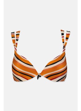 Buy Women 1 Pc Padded Underwired Stripe Bikini Top, Orange Combo in Saudi Arabia