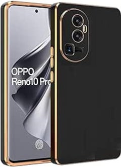 اشتري (Reno 10 Pro Plus 5G) Gold Plated TPU Silicone Soft Case Shockproof Anti-Scratch Soft Cover for Oppo Reno 10 Pro Plus 5G (Black) في مصر