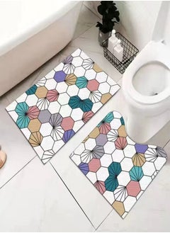 Buy 2 Pieces Modern Style Luxury Geometrical Design Water Absorbent Non-slip Bath Mats in UAE