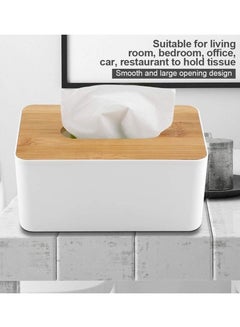 اشتري Bamboo Tissue Box Cover Rectangular Tissue Box Holder for Bathroom Vanity Countertop Bedroom Dresser Bedside Table Desk Disposable Paper Facial Tissues Tissue Box White في السعودية