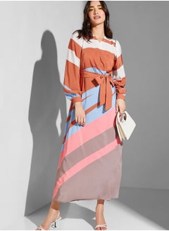 Buy Abstract Print Belted Dress in UAE