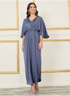 Buy Embellished Gathered Detail Batwing Sleeves A-Line Maxi Dress in Saudi Arabia