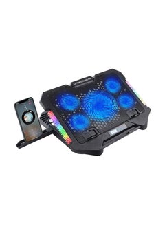 Buy S500 Gaming Laptop Cooling Pad Stand – 5x Blue Led Fans – RGB Side Lights – 2 x USB -12 to17 Inch With Mobile Holder in Egypt