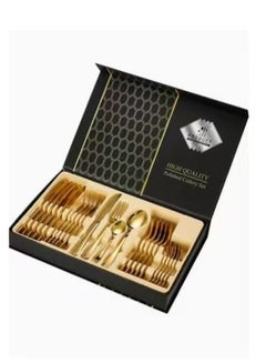 Buy 24-Piece Stainless Steel Cutlery Spoon,Fork And Knife Set Gold in Saudi Arabia