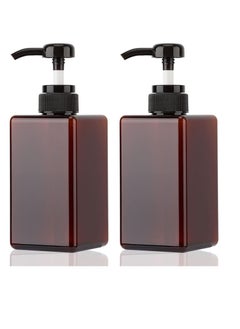 Buy Pump Bottle Dispenser Refillable Square Plastic Lotion Empty for Essential Oil Soap Shampoo Bathroom Kitchen Travel 2Pack 450ml in UAE