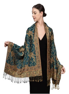 Buy Achillea Soft Silky Reversible Paisley Pashmina Shawl Wrap Scarf w/Fringes (Dark Seagreen) in UAE