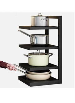 اشتري 4 Tier Floor-standing kitchen pot storage rack, layered layer spacing adjustable corner under sink storage, household multi-layer pot rack black في الامارات