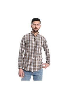 Buy Plaid Pattern Long Sleeves Cotton Shirt - Beige, Grey & Black in Egypt