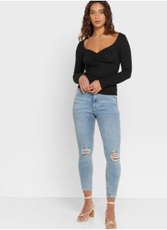 Buy High Waist Ripped Jeans in Saudi Arabia