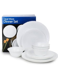 Buy Cuisine Art Opalware Dining Collection Dinnerware- Exquisite White 12-Piece Dinner Set | 10'' Dinner Plate x 4pcs| 7.5'' Dessert Plate x 4pcs |5'' Bowl X 4pcs in UAE