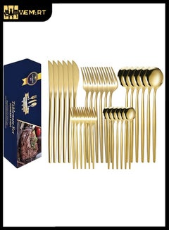 Buy 30 pieces Stainless Steel Cutlery Set Gold Mirror Polished Flatware Set, Including Knife/Fork/Spoon/Teaspoon (Gold) in Saudi Arabia