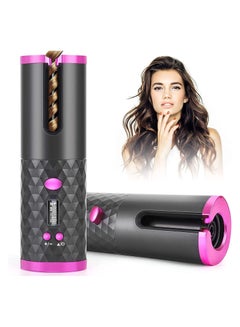 Buy Portable Cordless Auto Hair Curling Wand, Rechargeable Automatic Curling Iron with LCD Display, 6 Temperature and Timer Settings in UAE