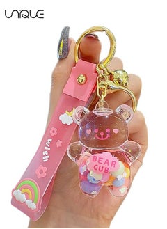 Buy Kawaii Keychain Bear Liquid Floating Quicksand Cute Keychains Bag Charm Wristlet Bracelet Key Ring for Women Girl in UAE