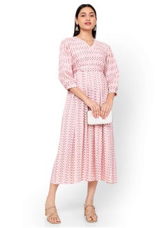 Buy SOFT VISCOSE PINK COLOUR SMALL PRINTED WITH SEPRATE BELT TIEING SHORT ARABIC KAFTAN JALABIYA DRESS in Saudi Arabia