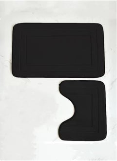 Buy 2-Pieces Bathroom Coral Velvet Floor Mat Suit Absorbent Anti-Slip Toilet Carpet Set Black in UAE