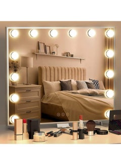 اشتري Vanity Mirror with Lights,24"×20" Vanity Lighted Mirror with Smart Touch Control Dimmer Bulbs, 3 Color Lights Modes,HD Mirror,Smart Touch Control,with USB Charging Port في السعودية