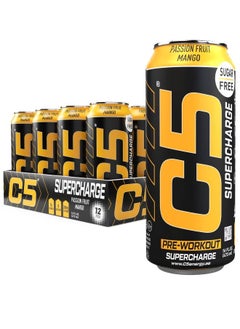 Buy C5 Energy Drink Supercharge, Pre-Workout, 200mg Caffeine, Sugar Free, Zero Calories with Beta Alanine, L-Arginine 16fl.OZ, 473ml - (Full Box 12 Cans, Passion Fruit Mango) in UAE