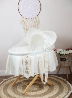 Buy Moses basket white color with foldable wooden stand in UAE