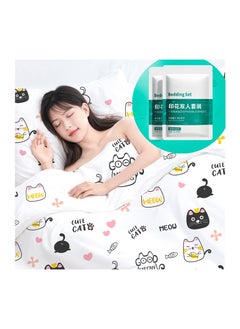 اشتري Disposable Bed Sheets for Travel, Soft Comfortable and Portable, King Size Sheet Set Suitable for Hotel, Hospital, Salon & SPA, Pack of 2, 8 Pieces(Printed Cat) في السعودية