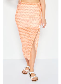 Buy Women Plain Basic Midi Skirt, Orange in UAE