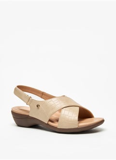 اشتري Women's Textured Cross-Strap Sandals with Hook and Loop Closure في السعودية