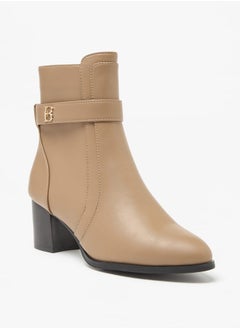 Buy Solid Boots with Zip Closure and Block Heels in Saudi Arabia