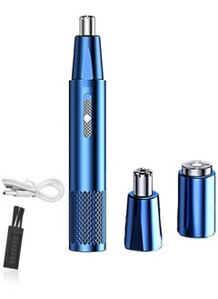 Buy Rechargeable Nose and Ear Hair Trimmer, Electric Nose and Ear Hair Trimmer, 2-in-1 Painless Facial Hair Trimmer with Double Edge Blade, Washable Stainless Steel Blade Blue in Saudi Arabia