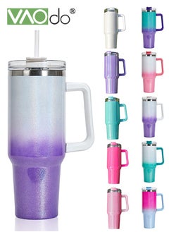 Buy 40 oz Tumbler with Handle and Straw Lid Reusable Stainless Steel Water Bottle Travel Mug Cupholder Friendly Insulated Cup Holiday Gifts for Women Men Him Her Purplr White 1100ML in Saudi Arabia