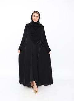 Buy Black abaya embroidered with gray thread on the front and shoulder in Saudi Arabia