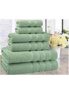 Buy Towel Set Luxury Hotel Quality 600 GSM Genuine Combed Cotton, Super Soft & Absorbent Family Bath Towels 6 Piece Set -  2 Bath Towels, 2 Hand Towels, 2 Washcloths - Sage Green in UAE