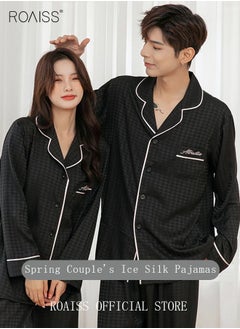 Buy Couple Pajamas Set Long Sleeves Houndstooth Sleepwear for Men and Women Cute Plus Size Loungewear Spring and Autumn Home Clothes Gift for Boyfriend Girlfriend Husband Wife in UAE