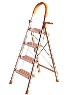 Buy 4 Step Ladder, Folding Step Stool w/Wide Anti-Slip Pedal, 150 KG Capacity Sturdy Stainless Steel Ladder, Lightweight Safety Household Office Kitchen Stepladder for Adults (Orange) in UAE