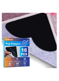 Buy 16Pcs Rug Pad Grippers for Carpet Double Sided Non Slip Rug Tape for Hardwood Floor Reusable Rug Corners Sticker to Hold Rug Down Washable Carpet Stickers for Area Rugs(Black) in Saudi Arabia