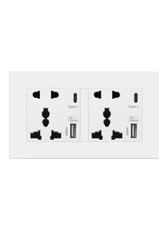 Buy Universal Dual Wall Socket with Dual Type C and USB, QC Charging Electric Power Wall Socket Outlet, For Home and Office, White in UAE