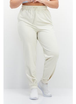 اشتري Women Regular Fit Brand Logo Jogger Pants, Beige في الامارات