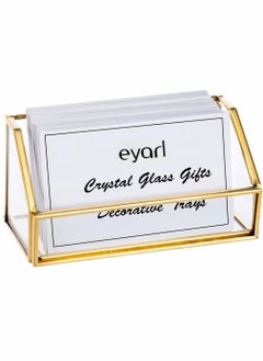 اشتري Glass Business Card Holder, Stand Gold Office Name Card Display Business Card Organizer Storage, Gold Metal Business Card Container Box for Office Desktop Countertop, Fits 80-100 Business Cards (Gold) في الامارات