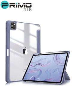 Buy Protective Case Cover For Apple iPad 11 inch (2021/2020) Generation with Pencil Holder, Supports Apple Pencil Charging and Touch ID, Clear Transparent Case with Auto Wake/Sleep, Light Purple in Saudi Arabia