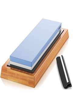 اشتري Sharpening Stone 1000/6000 Grits Two Sides Professional Whetstone Knife Sharpener, Premiun Water on Non-Slip Silicone Holder & Bamboo Block في الامارات