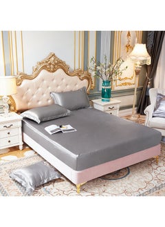 اشتري 3-Piece Set of Solid Color Cool Silk Fitted Sheet with 2 Pillowcases, Suitable for 1.8m Bed (180*200)cm في السعودية