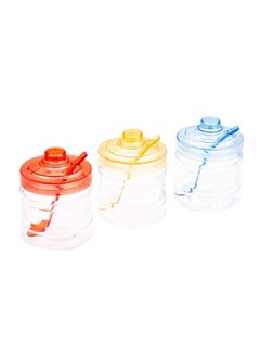 Buy 3-Piece Tabletop Glass Canister With Spoon, Multicolour in UAE