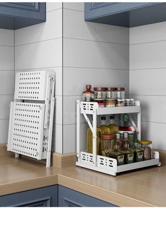 Buy Tycom Pull Out Spice Rack Organizer For Countertop and Cabinet, Standing Shelf Jars Storage Holder, Foldable Seasoning Shelf Organizer for Kitchen Storage,2 Layer White. in UAE