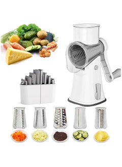 Buy 5 in 1 Rotary Cheese Grater with Handle [6 Interchangeable Stainless Steel Blades] Cheese Shredder Food Vegetable Grader Hand Crank Grater for Kitchen Gift with Bonus Storage Box for Blades(White) in Saudi Arabia