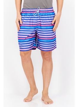 Buy Men Striped Drawstring Swim Short, Blue Combo in UAE